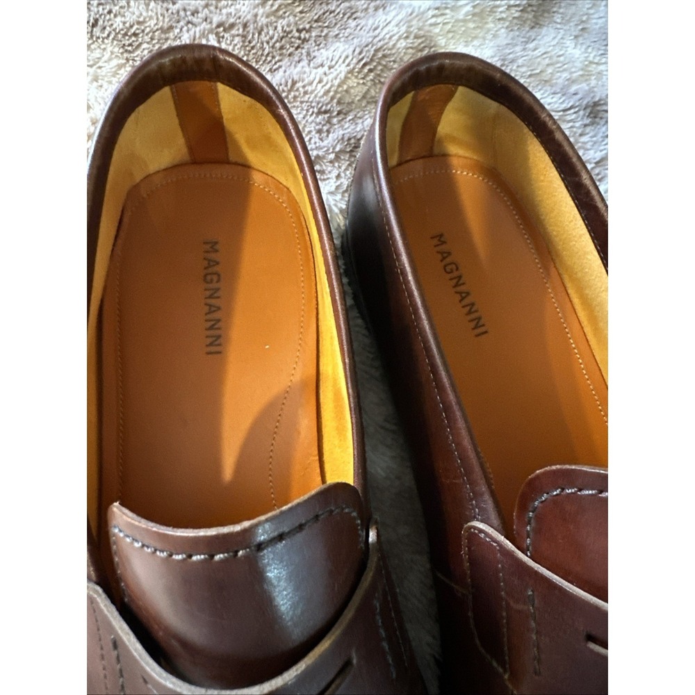 MAGNANNI Men's Sasso Leather Penny Loafers Cognac‎ Size 9M MSRP $525. - Picture 5 of 12